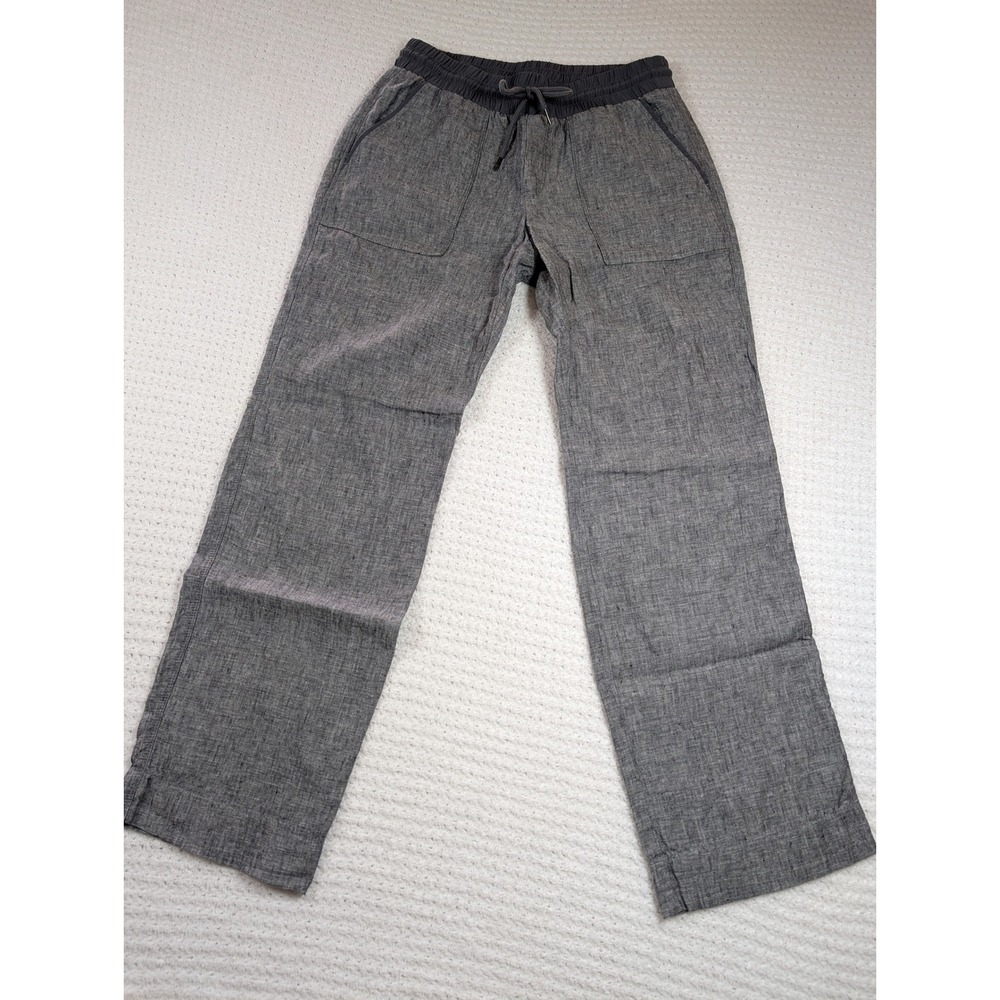 Athleta Cabo Linen Wide Leg Pants Charcoal Gray Heather Drawstring Size 10